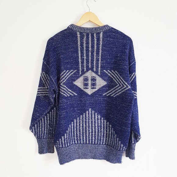 Vintage Blue Ski Sweater Blue Wool Coogi Style Sweater Mockneck Jump Blue Size L - Picture 3 of 10